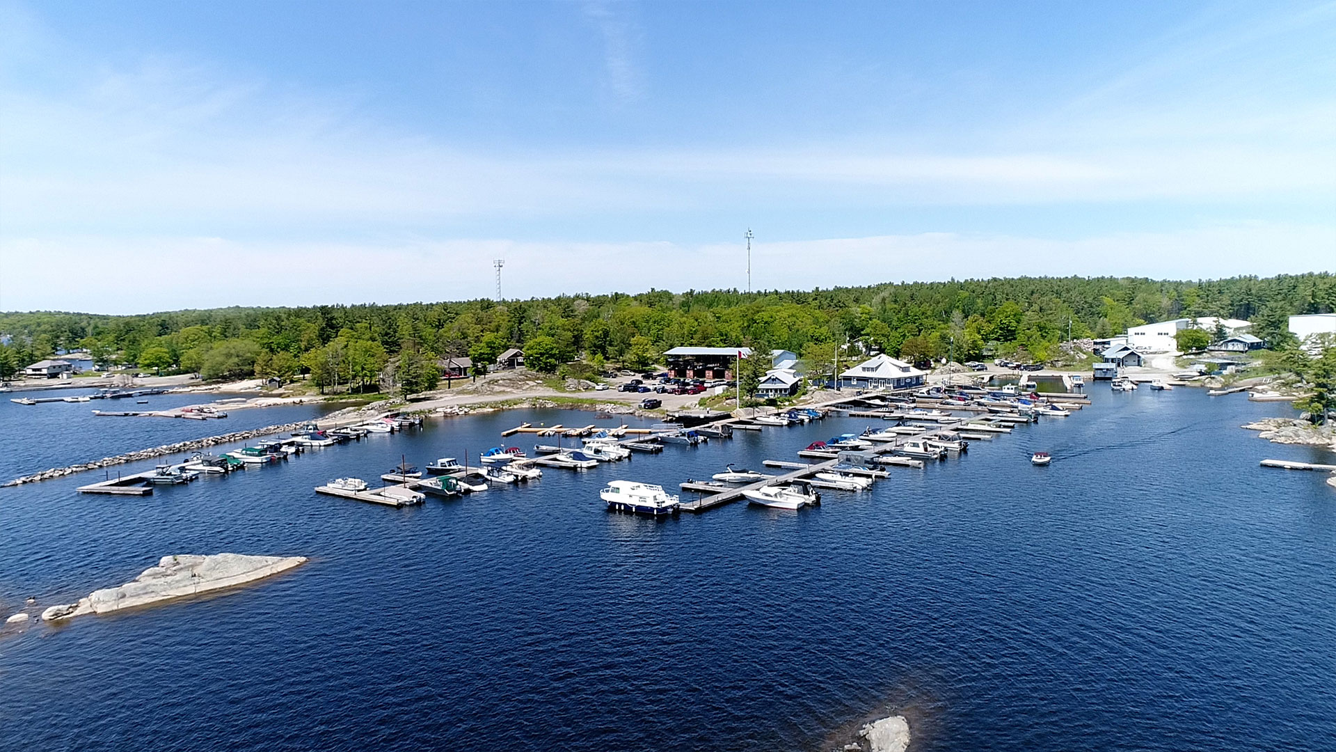Exterior aerial view of Moon River Marina